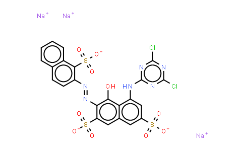 CAS No. 57583-69-4, 5-(4,6-dichloro-1,3,5-triazin-2-yl)amino-4-hydroxy-3-(1-sulphonato-2-naphthyl)azonaphthalene-2,7-disulphonate (sodium salt)