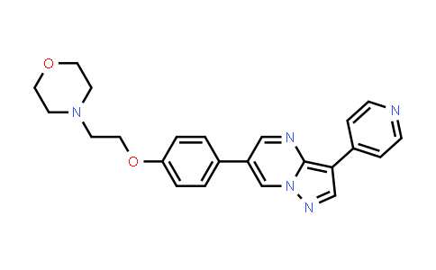CAS No. 597544-21-3, Pyrazolo[1,5-a]pyrimidine, 6-[4-[2-(4-morpholinyl)ethoxy]phenyl]-3-(4-pyridinyl)-