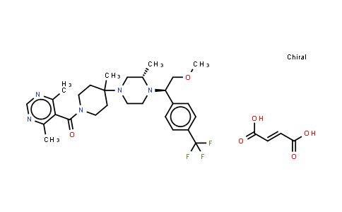 MC562539 | 599179-03-0 | 1-[(4,6-二甲基-5-嘧啶基)羰基]-4-[(3S)-4-[(1R)-2-甲氧基-1-[4-(三氟甲基)苯基]乙基]-3-甲基-1-哌嗪基]-4-甲基哌啶马来酸盐