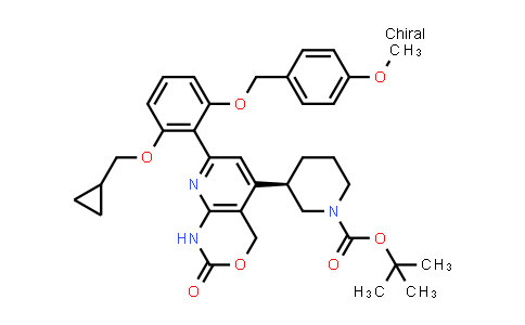 CAS No. 600734-05-2, (R)-tert-butyl 3-(7-(2-(cyclopropylmethoxy)-6-((4-methoxybenzyl)oxy)phenyl)-2-oxo-2,4-dihydro-1H-pyrido[2,3-d][1,3]oxazin-5-yl)piperidine-1-carboxylate