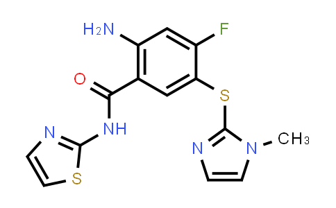 CAS No. 603107-76-2, 2-Amino-4-fluoro-5-[(1-methyl-1H-imidazol-2-yl)thio]-N-thiazol-2-ylbenzamide