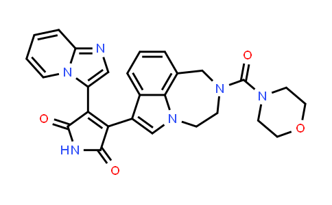 CAS No. 603281-31-8, Pyrrolo[3,2,1-jk][1,4]benzodiazepine, 7-(2,5-dihydro-4-imidazo[1,2-a]pyridin-3-yl-2,5-dioxo-1H-pyrrol-3-yl)-1,2,3,4-tetrahydro-2-(4-morpholinylcarbonyl)- (9CI)