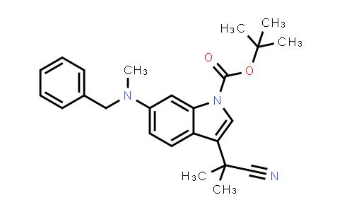 CAS No. 629662-57-3, 1H-Indole-1-carboxylic acid, 3-(1-cyano-1-methylethyl)-6-[methyl(phenylmethyl)amino]-, 1,1-dimethylethyl ester