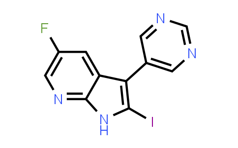 CAS No. 664991-72-4, 1H-Pyrrolo[2,3-b]pyridine, 5-fluoro-2-iodo-3-(5-pyrimidinyl)-