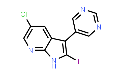 CAS No. 664991-76-8, 1H-Pyrrolo[2,3-b]pyridine, 5-chloro-2-iodo-3-(5-pyrimidinyl)-