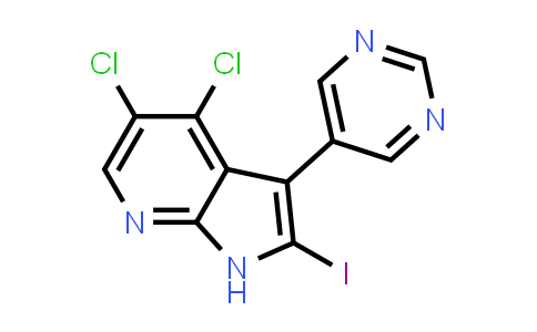 CAS No. 664991-77-9, 1H-Pyrrolo[2,3-b]pyridine, 4,5-dichloro-2-iodo-3-(5-pyrimidinyl)-
