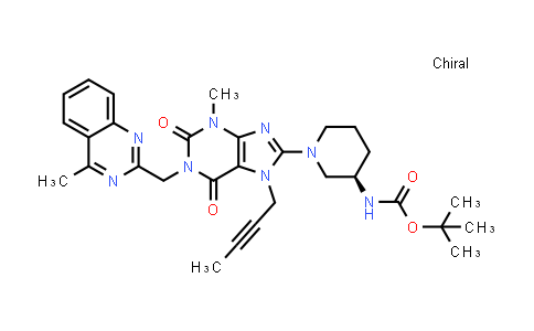 CAS No. 668273-75-4, Carbamic acid, [(3R)-1-[7-(2-butynyl)-2,3,6,7-tetrahydro-3-methyl-1-[(4-methyl-2-quinazolinyl)methyl]-2,6-dioxo-1H-purin-8-yl]-3-piperidinyl]-, 1,1-dimethylethyl ester