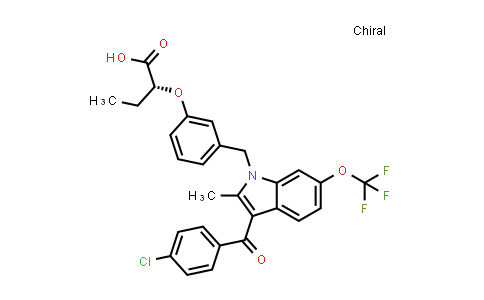 CAS No. 668455-62-7, Butanoic acid, 2-[3-[[3-(4-chlorobenzoyl)-2-methyl-6-(trifluoromethoxy)-1H-indol-1-yl]methyl]phenoxy]-, (2R)-