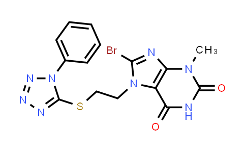 CAS No. 671758-55-7, 8-Bromo-3-methyl-7-(2-((1-phenyl-1H-tetrazol-5-yl)thio)ethyl)-3,7-dihydro-1H-purine-2,6-dione