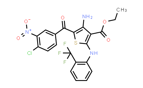 CAS No. 680212-25-3, Ethyl 4-amino-5-(4-chloro-3-nitrobenzoyl)-2-((2-(trifluoromethyl)phenyl)amino)thiophene-3-carboxylate