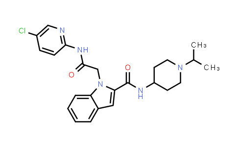 CAS No. 681289-03-2, 1H-Indole-1-acetamide, N-(5-chloro-2-pyridinyl)-2-[[[1-(1-methylethyl)-4-piperidinyl]amino]carbonyl]-