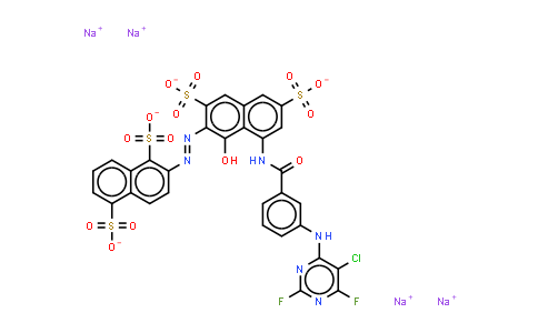 CAS No. 68238-92-6, 2-8-3-(5-chloro-2,6-difluoro-4-pyrimidinyl)aminobenzoylamino-1-hydroxy-3,6-disulphonato-2-naphthylazonaphthale ne-1,5-disulphonate (sodium salt)