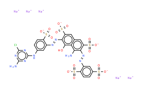 CAS No. 68259-02-9, 4-amino-6-5-(4-amino-6-chloro-1,3,5-triazin-2-yl)amino-2-sulphonatophenylazo-3-(2,5-disulphonatophenyl)azo-5-hyd roxynaphthalene-2,7-disulphonate (sodium salt)