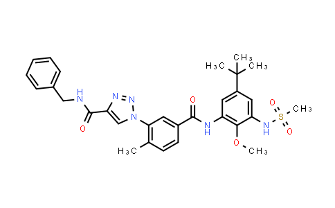 CAS No. 695178-08-6, 1H-1,2,3-Triazole-4-carboxamide, 1-[5-[[[5-(1,1-dimethylethyl)-2-methoxy-3-[(methylsulfonyl)amino]phenyl]amino]carbonyl]-2-methylphenyl]-N-(phenylmethyl)-