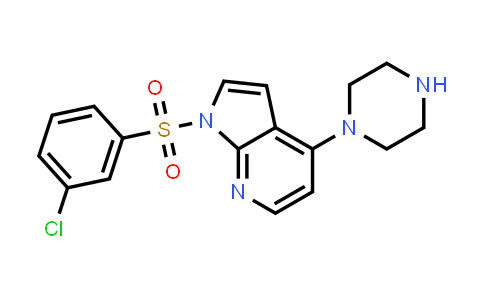 CAS No. 697224-45-6, 1H-Pyrrolo[2,3-b]pyridine, 1-[(3-chlorophenyl)sulfonyl]-4-(1-piperazinyl)-