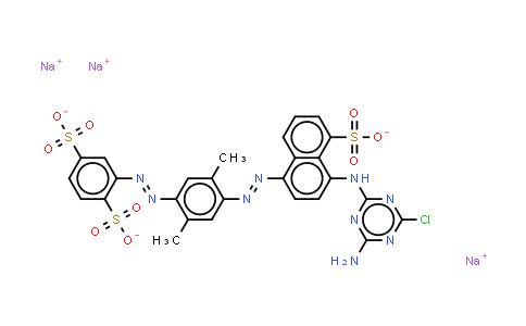 CAS No. 70210-13-8, 2-4-4-(4-amino-6-chloro-1,3,5-triazin-2-yl)amino-5-sulphonatonaphthylazo-2,5-dimethylphenylazobenzene-1,4-disulp honate (sodium salt)