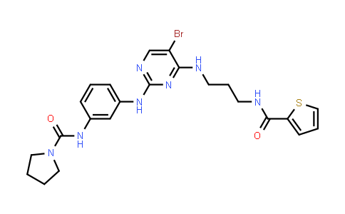 CAS No. 702675-42-1, 1-Pyrrolidinecarboxamide, N-[3-[[5-bromo-4-[[3-[(2-thienylcarbonyl)amino]propyl]amino]-2-pyrimidinyl]amino]phenyl]-