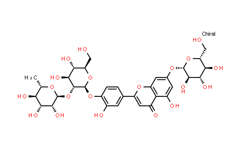 CAS No. 70404-42-1, 4H-1-Benzopyran-4-one, 2-[4-[[2-O-(6-deoxy-α-L-mannopyranosyl)-β-D-glucopyranosyl]oxy]-3-hydroxyphenyl]-7-(β-D-glucopyranosyloxy)-5-hydroxy-