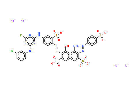 CAS No. 70528-89-1, 4-amino-6-5-4-(3-chlorophenyl)amino-6-fluoro-1,3,5-triazin-2-ylamino-2-sulphonatophenylazo-5-hydroxy-3-(4-sul phonatophenyl)azonaphthalene-2,7-disulphonate (sodium salt)