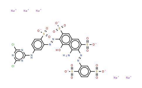 CAS No. 70865-31-5, 4-amino-6-5-(4,6-dichloro-1,3,5-triazin-2-yl)amino-2-sulphonatophenylazo-3-(2,5-disulphonatophenyl)azo-5-hydroxy naphthalene-2,7-disulphonate (sodium salt)
