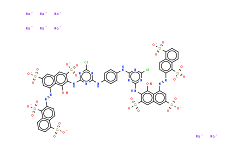 CAS No. 71002-20-5, 2,2'-1,4-phenylenebisimino(6-chloro-1,3,5-triazine-4,2-diyl)imino(1-hydroxy-3,6-disulphonatonaphthalene-2,8-diyl)azob isnaphthalene-1,5-disulphonate (sodium salt)