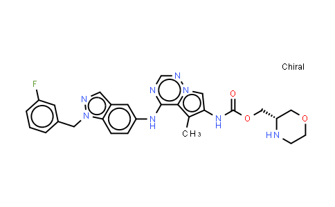 MC568623 | 714971-09-2 | [4-[[1-[(3-氟苯基)甲基]-1H-咪唑-5-基]氨基]-5-甲基吡咯[2,1-F][1,2,4]三嗪-6-基]-氨基甲酸-(3S)-3-吗啉甲酯