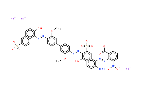 CAS No. 71566-41-1, 2-2-amino-5-hydroxy-6-4'-(2-hydroxy-6-sulphonato-1-naphthyl)azo-3,3'-dimethoxy1,1'-biphenyl-4-ylazo-7-sulphonato -1-naphthylazo-5-nitrobenzoate (sodium salt)