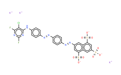 CAS No. 71720-86-0, 7-4-4-(5-chloro-2,6-difluoro-4-pyrimidinyl)aminophenylazophenylazonaphthalene-1,3,5-trisulphonate (potassium salt)
