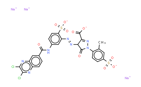 CAS No. 72139-14-1, 4-5-(2,3-dichloro-6-quinoxalinyl)carbonylamino-2-sulphonatophenylazo-4,5-dihydro-1-(2-methyl-4-sulphonatophenyl)-5 -oxo-1H-pyrazole-3-carboxylate (sodium salt)
