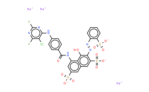 CAS No. 72152-49-9, 5-4-(5-chloro-2,6-difluoro-4-pyrimidinyl)aminobenzoylamino-4-hydroxy-3-(2-sulphonatophenyl)azonaphthalene-2,7-disu lphonate (sodium salt)
