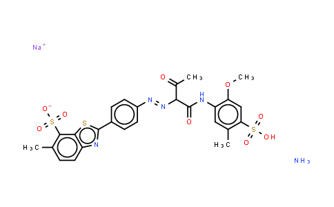 CAS No. 72705-24-9, 2-4-1-(2-methoxy-5-methyl-4-sulphonatophenyl)aminocarbonyl-2-oxopropylazophenyl-6-methylbenzothiazole-7-su lphonate (ammonium sodium salt)
