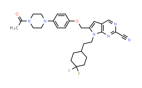 CAS No. 742064-59-1, 7H-Pyrrolo[2,3-d]pyrimidine-2-carbonitrile, 6-[[4-(4-acetyl-1-piperazinyl)phenoxy]methyl]-7-[2-(4,4-difluorocyclohexyl)ethyl]-