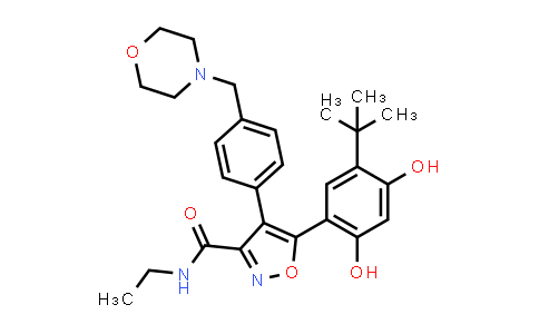 CAS No. 747412-64-2, 5-(5-(tert-butyl)-2,4-dihydroxyphenyl)-N-ethyl-4-(4-(morpholinomethyl)phenyl)isoxazole-3-carboxamide