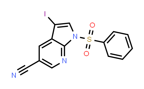CAS No. 757978-12-4, 1H-Pyrrolo[2,3-b]pyridine-5-carbonitrile, 3-iodo-1-(phenylsulfonyl)-