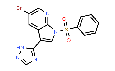 CAS No. 757978-17-9, 1H-Pyrrolo[2,3-b]pyridine, 5-bromo-1-(phenylsulfonyl)-3-(1H-1,2,4-triazol-5-yl)-