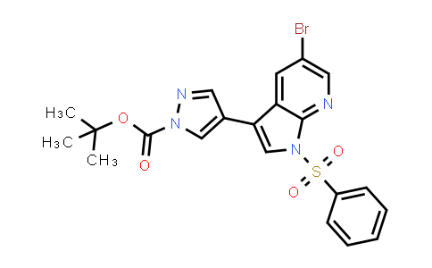 CAS No. 757981-11-6, 1H-Pyrazole-1-carboxylic acid, 4-[5-bromo-1-(phenylsulfonyl)-1H-pyrrolo[2,3-b]pyridin-3-yl]-, 1,1-dimethylethyl ester