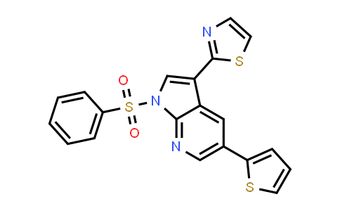 CAS No. 757981-24-1, 1H-Pyrrolo[2,3-b]pyridine, 1-(phenylsulfonyl)-3-(2-thiazolyl)-5-(2-thienyl)-