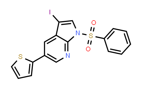CAS No. 757982-15-3, 1H-Pyrrolo[2,3-b]pyridine, 3-iodo-1-(phenylsulfonyl)-5-(2-thienyl)-