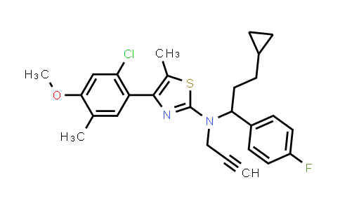 DY571074 | 769109-31-1 | 2-Thiazolamine, 4-(2-chloro-4-methoxy-5-methylphenyl)-N-[3-cyclopropyl-1-(4-fluorophenyl)propyl]-5-methyl-N-2-propynyl-