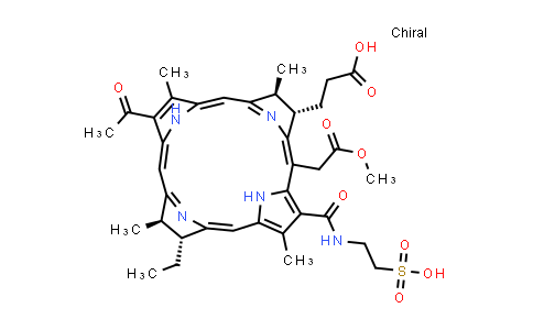 790658-81-0 | 21H,23H-Porphine-7-propanoic acid, 13-acetyl-18-ethyl-7,8,17,18-tetrahydro-5-(2-methoxy-2-oxoethyl)-2,8,12,17-tetramethyl-3-[[(2-sulfoethyl)amino]carbonyl]-, (7S,8S,17R,18R)-