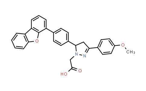 CAS No. 796095-53-9, 1H-Pyrazole-1-acetic acid, 5-[4-(4-dibenzofuranyl)phenyl]-4,5-dihydro-3-(4-methoxyphenyl)-