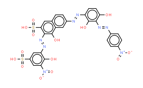 CAS No. 80301-65-1, 6-2,4-Dihydroxy-3-(4-nitrophenyl)azophenylazo-4-hydroxy-3-(2-hydroxy-3-nitro-5-sulphophenyl)azonaphthalene-2-sulphonic acid