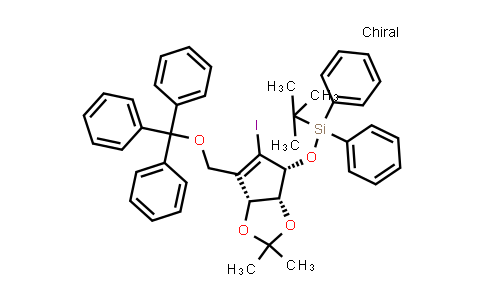 CAS No. 805245-40-3, 4H-Cyclopenta-1,3-dioxole, 4-[[(1,1-dimethylethyl)diphenylsilyl]oxy]-3a,6a-dihydro-5-iodo-2,2-dimethyl-6-[(triphenylmethoxy)methyl]-, (3aR,4R,6aR)-