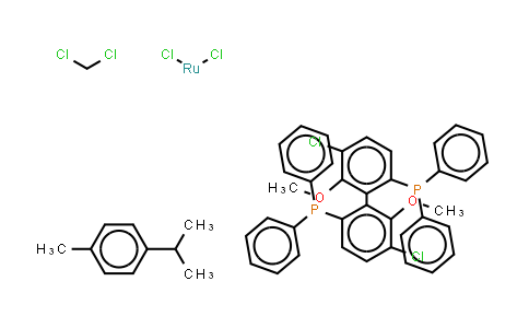 CAS No. 821793-33-3, Chloro[(R)-(+)-5,5'-dichloro-6,6'-dimethoxy-2,2'-bis(diphenylphosphino)-1,1'-biphenyl](p-cymene)ruthenium(II) chloride CH2Cl2 adduct