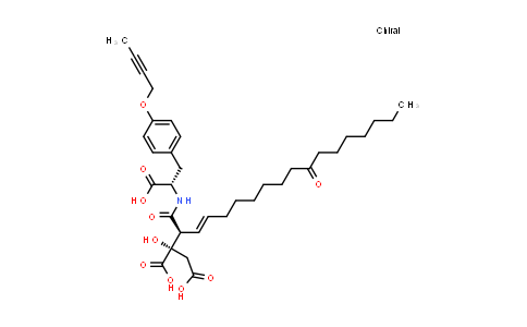 CAS No. 827034-92-4, D-erythro-Pentonic acid, 5-[[(1S)-2-[4-(2-butyn-1-yloxy)phenyl]-1-carboxyethyl]amino]-3-C-carboxy-2,4,5-trideoxy-5-C-oxo-4-[(1E)-9-oxo-1-hexadecen-1-yl]-