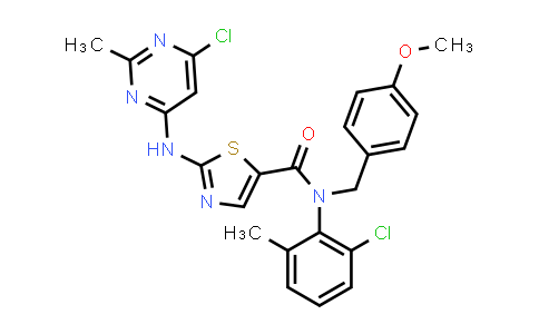 CAS No. 834888-64-1, 5-Thiazolecarboxamide, N-(2-chloro-6-methylphenyl)-2-[(6-chloro-2-methyl-4-pyrimidinyl)amino]-N-[(4-methoxyphenyl)methyl]-