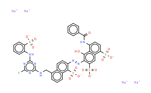 CAS No. 83763-64-8, 4-(Benzoylamino)-6-5-4-fluoro-6-(2-sulphophenyl)amino-1,3,5-triazin-2-ylaminomethyl-1-sulpho-2-naphthylazo-5-hydroxynaph thalene-1,7-disulphonic acid (sodium salt)