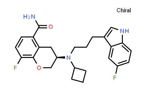 CAS No. 843653-25-8, 2H-1-Benzopyran-5-carboxamide, 3-[cyclobutyl[3-(5-fluoro-1H-indol-3-yl)propyl]amino]-8-fluoro-3,4-dihydro-, (3R)-