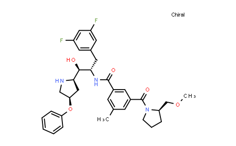 CAS No. 845972-20-5, Benzamide, N-[(1S,2R)-1-[(3,5-difluorophenyl)methyl]-2-hydroxy-2-[(2R,4R)-4-phenoxy-2-pyrrolidinyl]ethyl]-3-[[(2R)-2-(methoxymethyl)-1-pyrrolidinyl]carbonyl]-5-methyl-