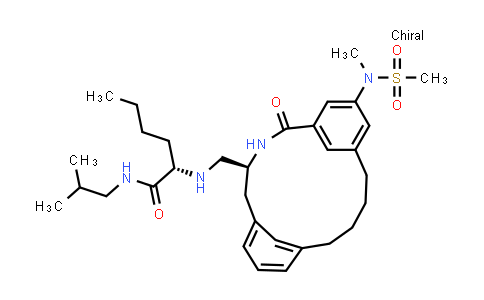 MC574125 | 847157-12-4 | Hexanamide, 2-[[[(4S)-17-[methyl(methylsulfonyl)amino]-2-oxo-3-azatricyclo[13.3.1.16,10]eicosa-1(19),6,8,10(20),15,17-hexaen-4-yl]methyl]amino]-N-(2-methylpropyl)-, (2S)-